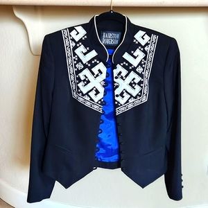 Hairston Roberson Blazer Black/White Size 8 Fully lined in Blue